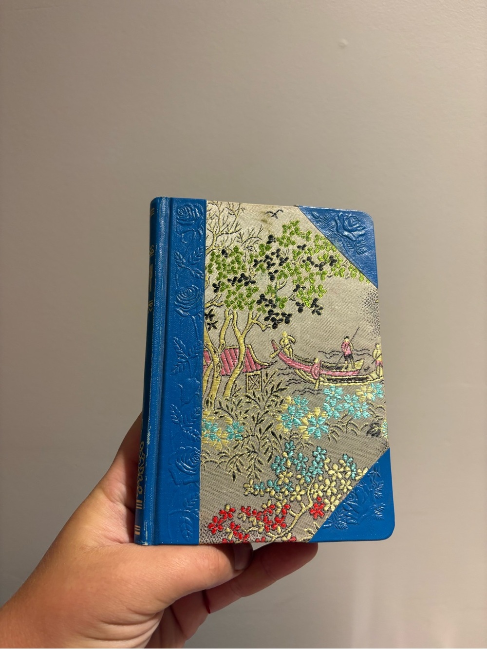 Decorative Blue Embossed Hardcover Journal with Scenic Floral Design